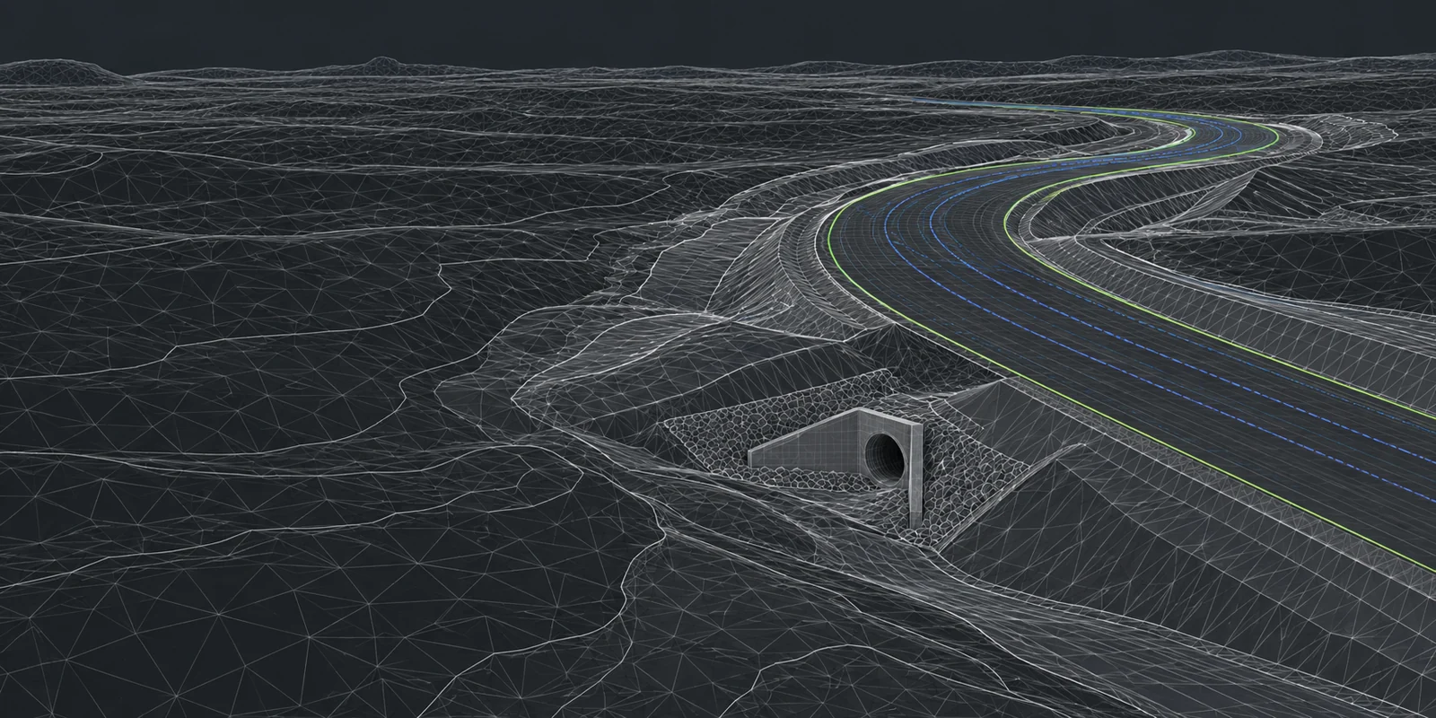 Matching illustrative civil design model with a terrain TIN, road strings and drainage culvert