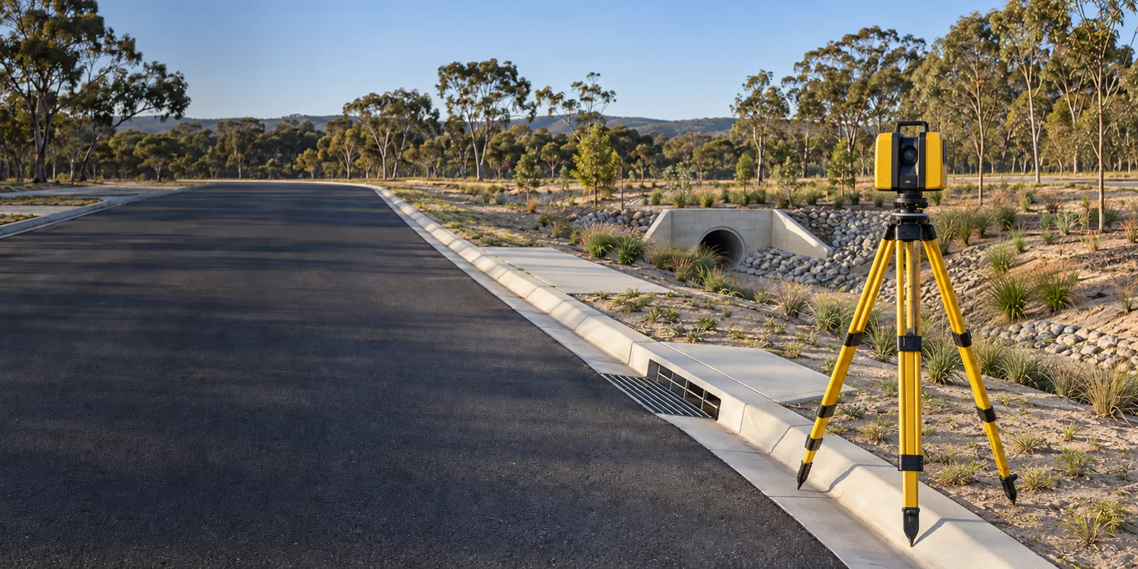 Illustrative final scan of a completed Western Australian road, kerb inlet and drainage culvert