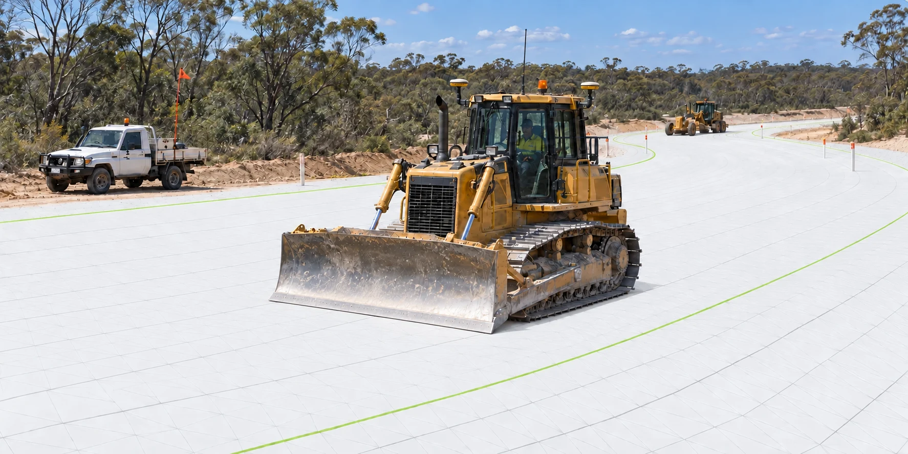 Illustrative dozer on the triangulated surface it is grading to