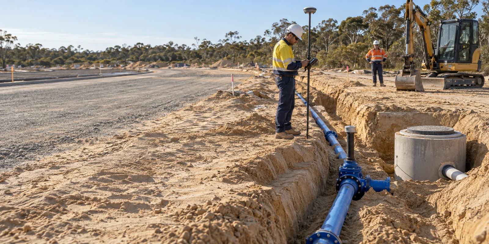 Illustrative GNSS survey of exposed water infrastructure on a Western Australian subdivision
